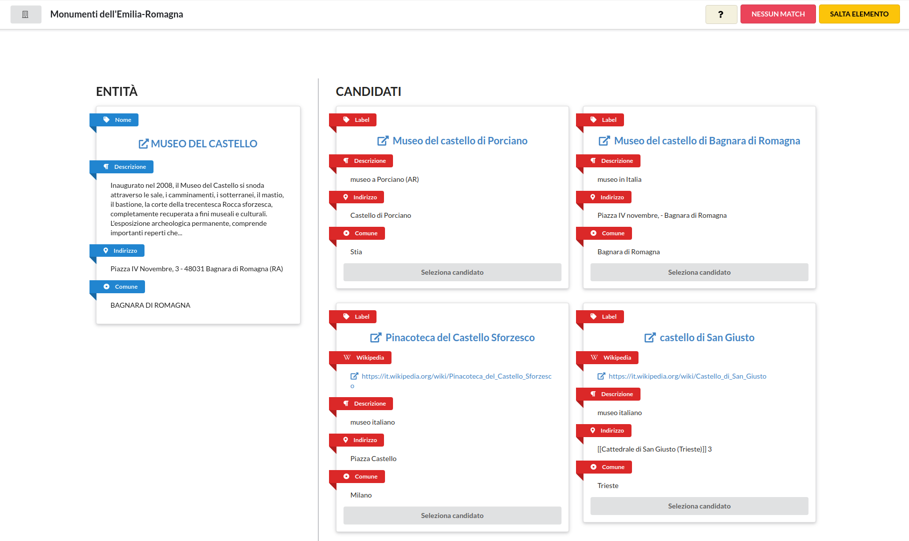 Interfaccia di entity matching